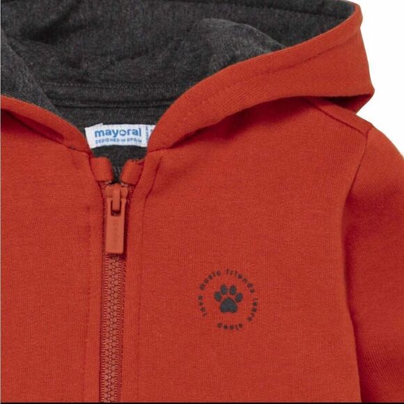 MAYORAL Orange Tiger Zip Up Top Sweatshirt, 12 mo - Picture 3 of 6